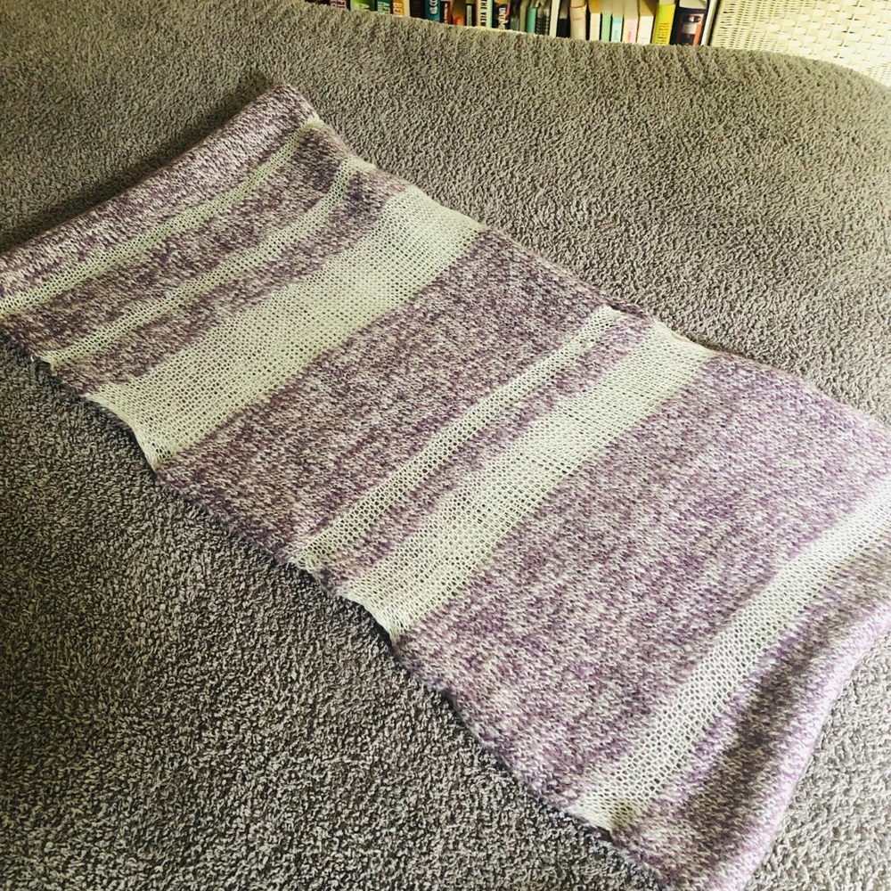 Striped Lavender and Cream Knit Infinity Scarf